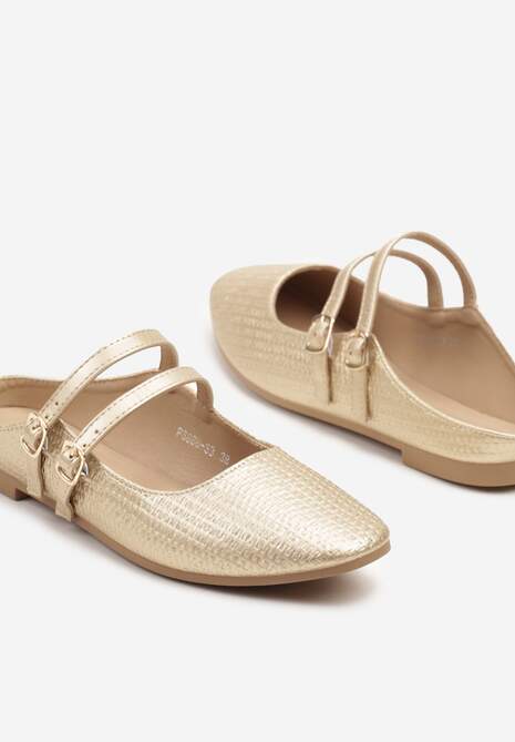 Złote Klapki Balerinki Ozdobione Paseczkami Davissae