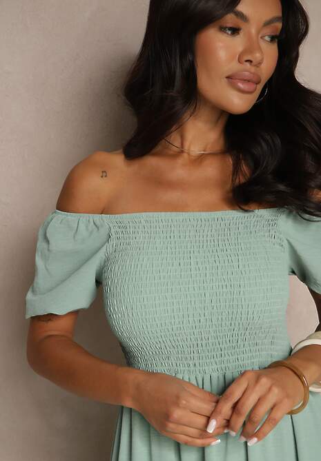 Zielona Sukienka Hiszpanka z Marszczoną Górą Lumirielle