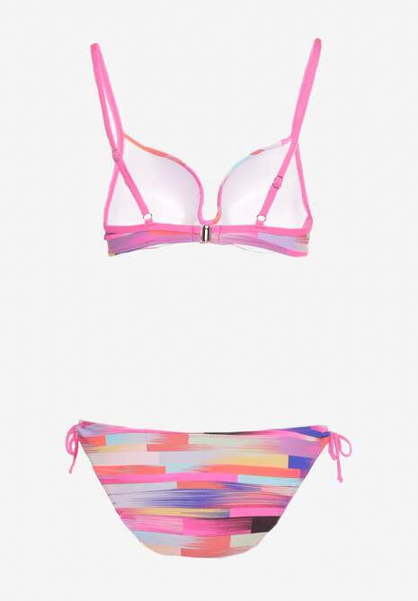Różowe Dwuczęściowe Bikini Biustonosz na Regulowanych Ramiączkach i Majtki Wiązane po Bokach z Możliwością Regulacji Evemarie