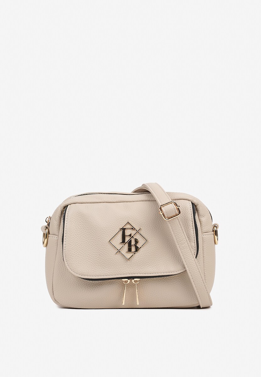 Ciemnobeżowa Torebka Listonoszka Zdobiona Aplikacją i Suwakami Idanesse