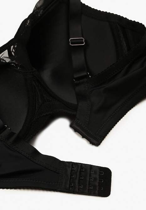 Czarny Koronkowy Biustonosz Full Cup Ozdobiony Cyrkoniami Helleboria