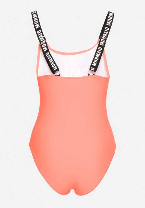 Pomarańczowy Strój Kąpielowy z Usztywnianymi Miseczkami Ozdobiony Napisami Tenera