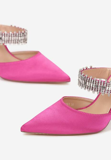 Fuksjowe Klapki na Szpilce z Paskiem z Cyrkoniami Camree