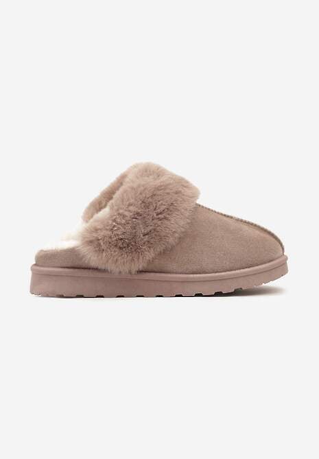 Ciemnobeżowe Kapcie z Ekozamszu z Futrzaną Wyściółką Zoleti