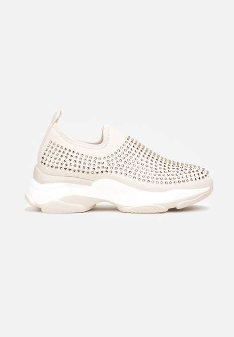 Beżowe Buty Sportowe na Grubej Podeszwie w Cyrkonie Elerene