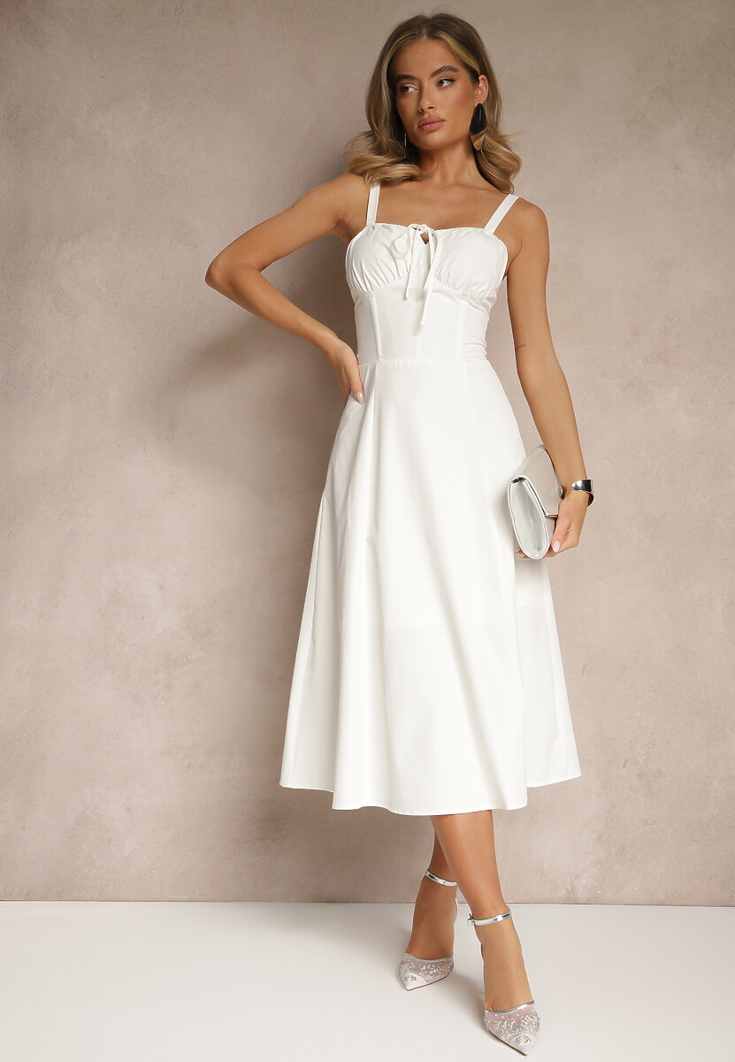 Biała Koktajlowa Sukienka Gorsetowa Vices z Rozkloszowanym Dołem Kolinnea