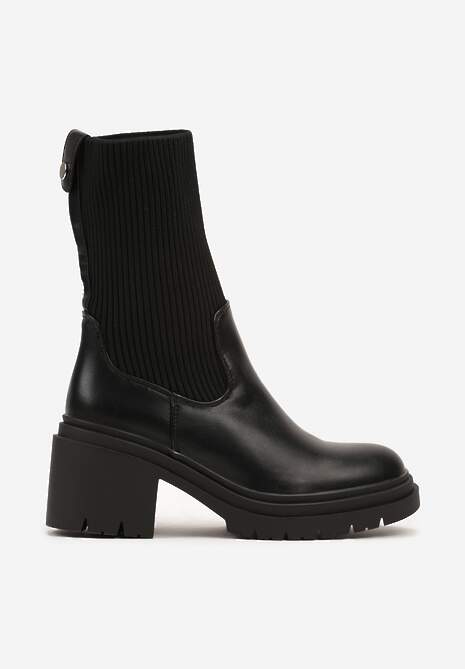 Czarne Botki na Obcasie Typu Słupek ze Skarpetkową Cholewką Niriselle