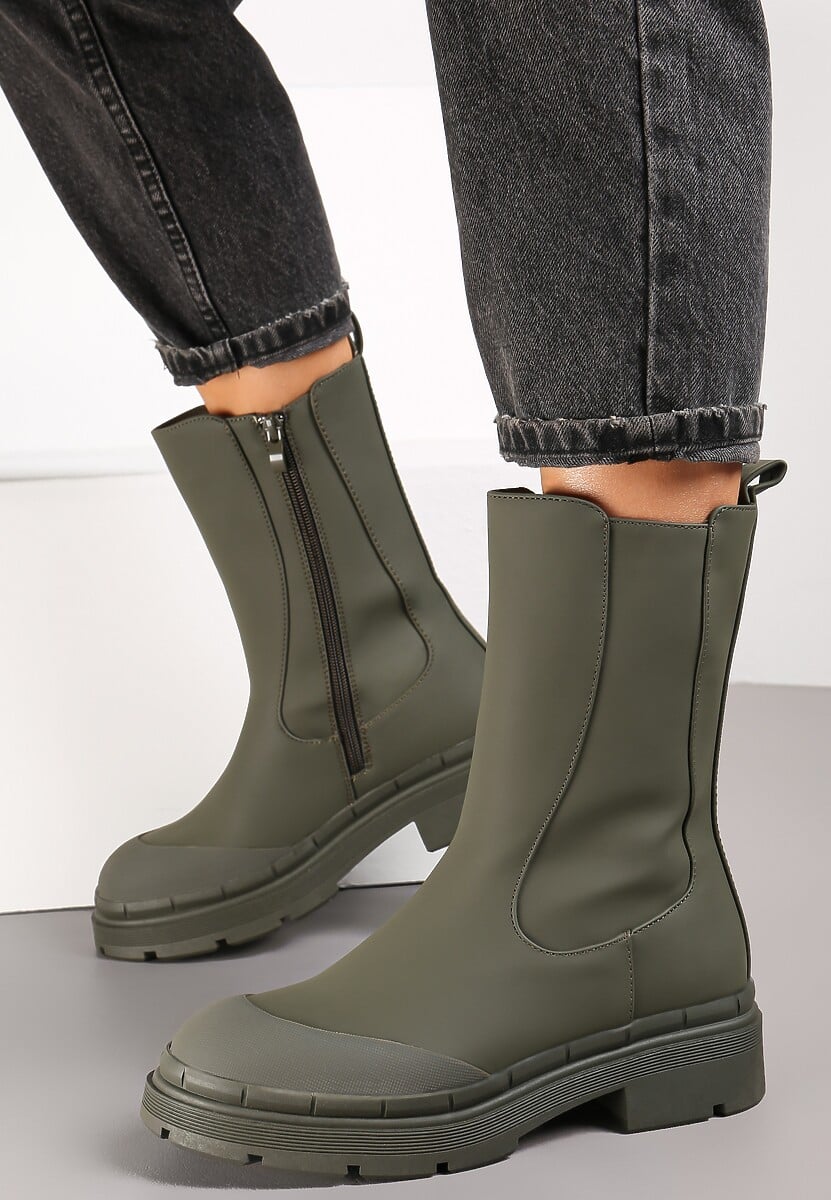 Zielone Botki Workery na Grubej Podeszwie Irasi