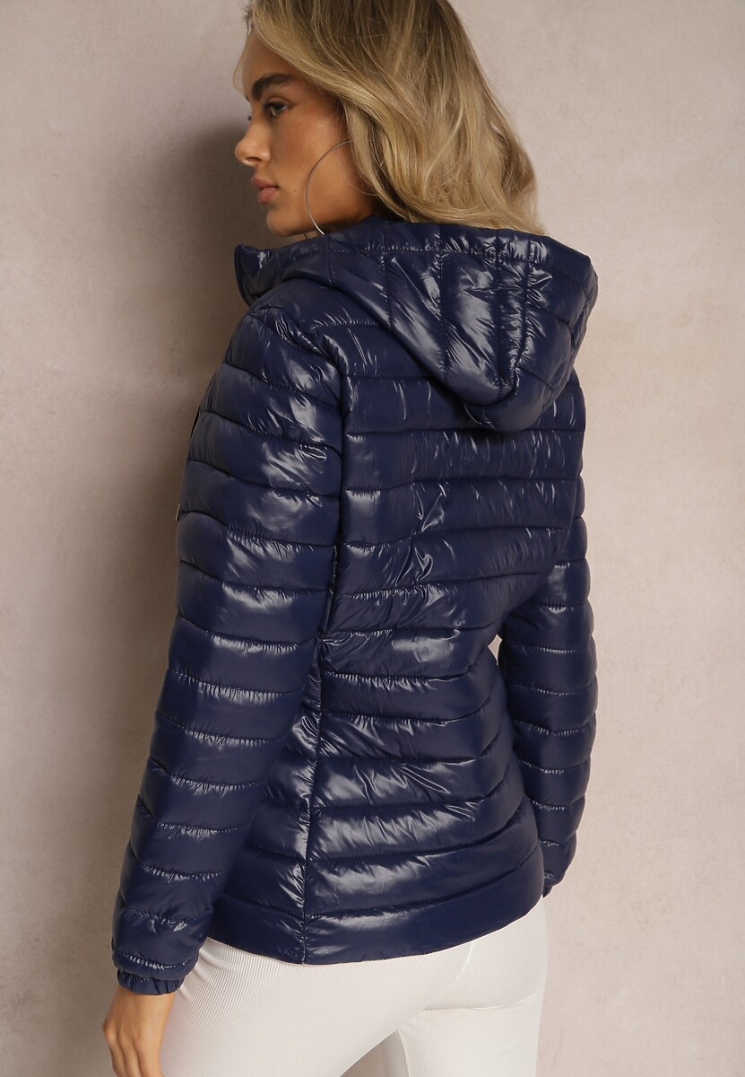 Granatowa Pikowana Kurtka z Odpinanym Kapturem Telianna