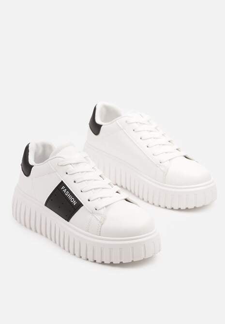 Białe Sneakersy na Tłoczonej Platformie Ozdobione Pasem Eleandelle