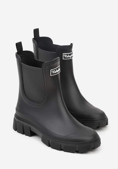 Czarne Kalosze z Elastycznymi Panelami i Detalem z Napisem Delaena