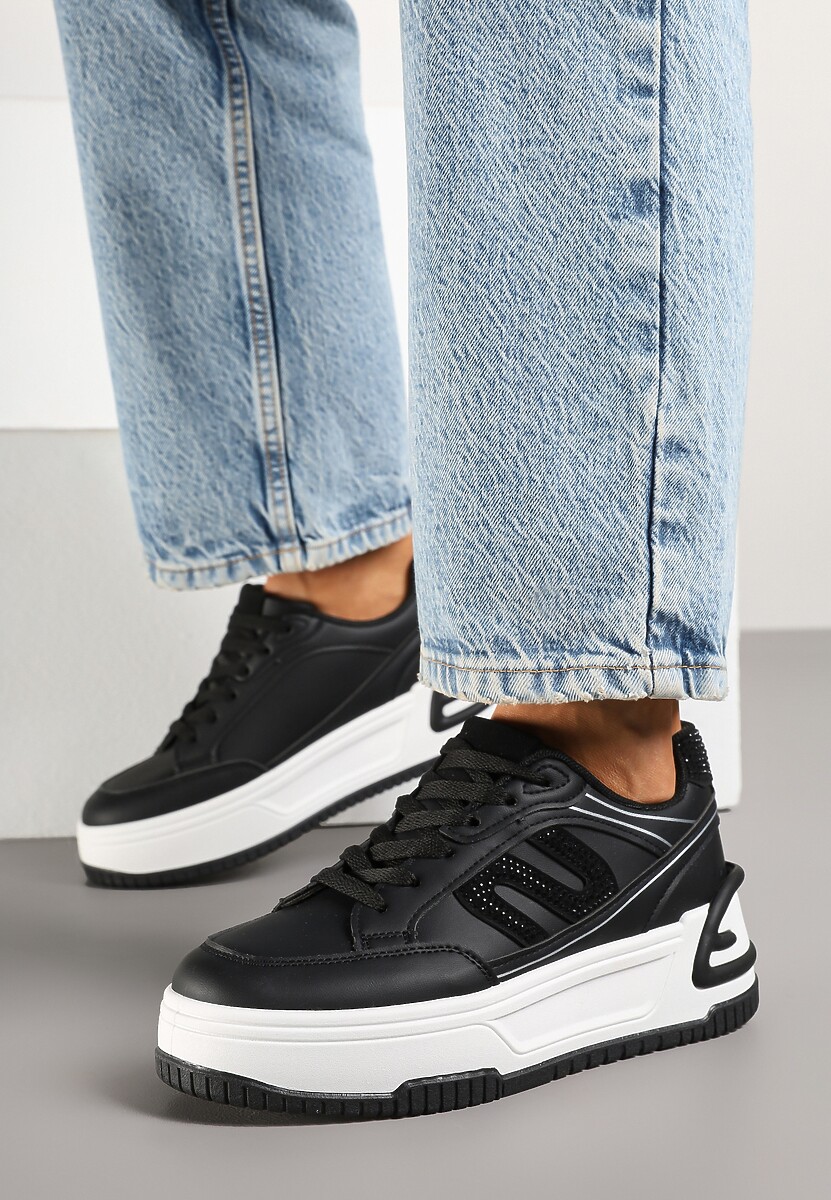 Czarne Sneakersy na Platformie z Geometrycznym Motywem Zolsemi