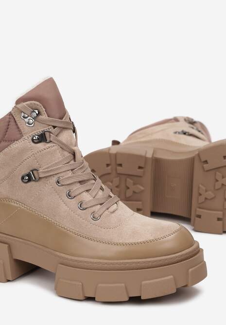 Ciemnobeżowe Traperki na Masywnej Podeszwie w Stylu Workerów Vodre