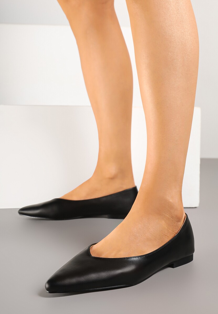 Czarne Balerinki Vices Ozdobione Migdałowym Noskiem Neoranea