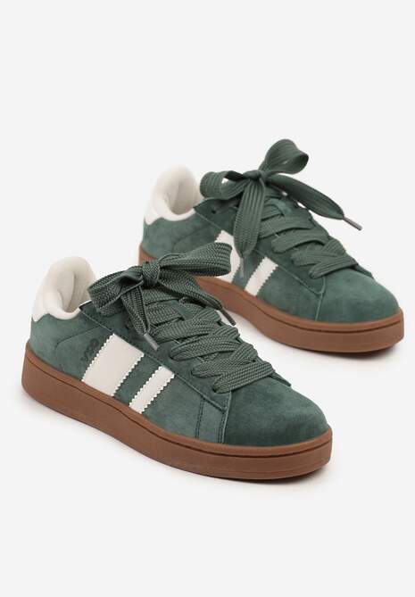 Zielono-Białe Sneakersy Typu Kultowe Tenisówki Zdobione Paskami Nevellise