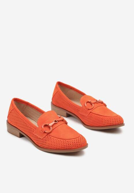Pomarańczowe Mokasyny Vices z Perforacją z Wkładką ze Skóry Naturalnej Felithria