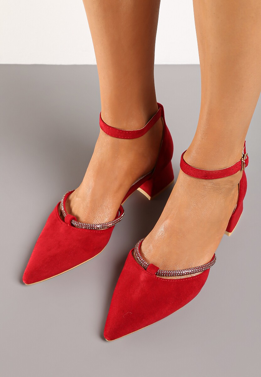 Czerwone Czółenka Vices na Słupku z Wkładką ze Skóry Naturalnej i Cyrkoniami Learetha