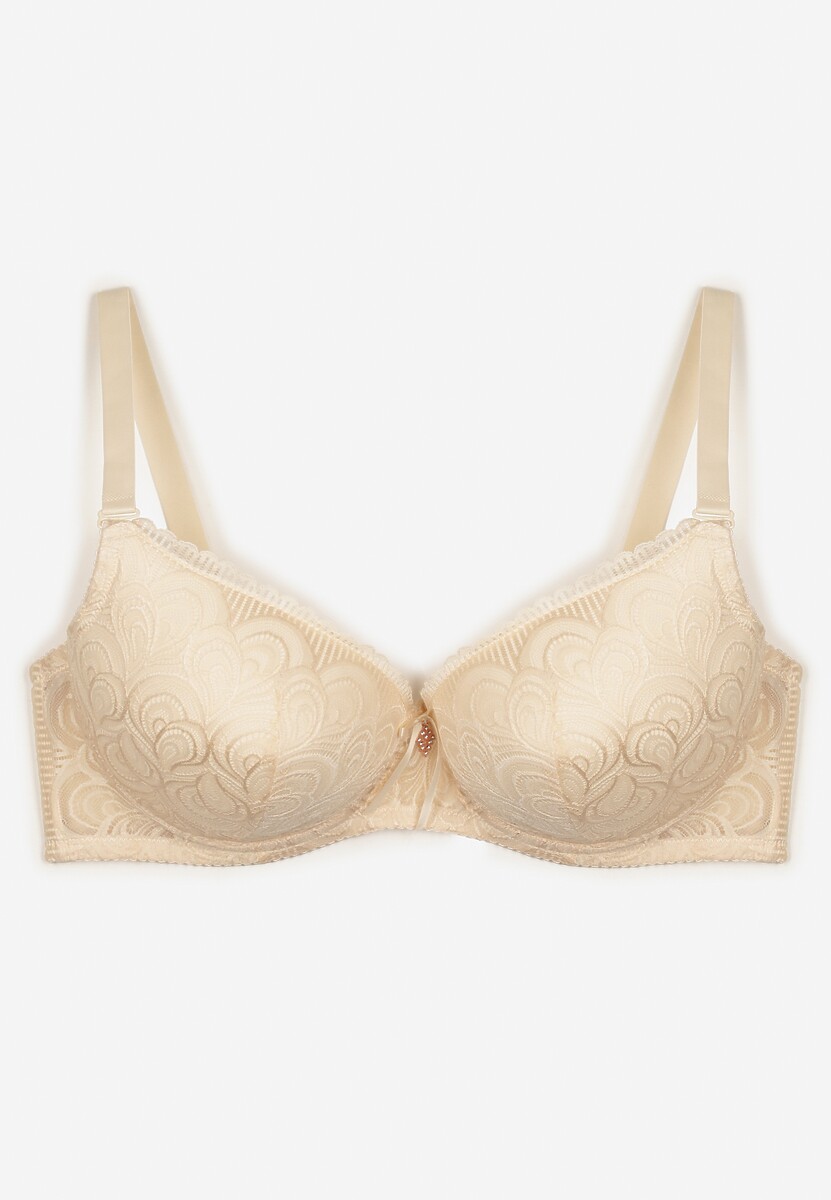 Biały Biustonosz Full Cup z Koronki Ozdobiony Cyrkoniową Zawieszką Eanessa