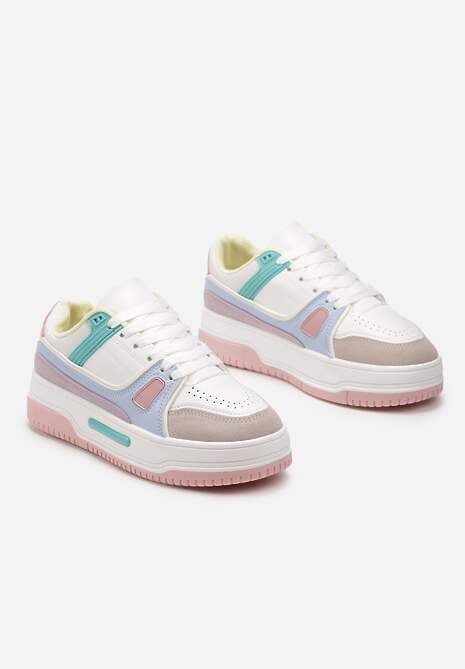 Biało-Różowe Sneakersy ze Wstawkami z Ekozamszu na Grubej Podeszwie Anecta