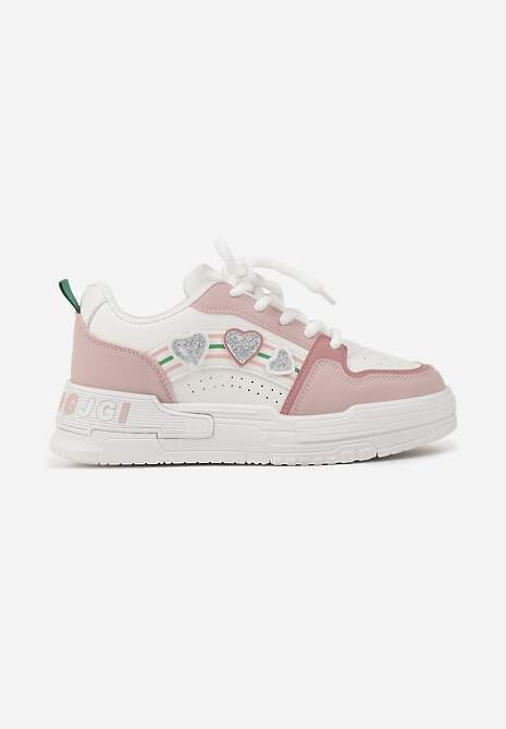 Biało-Różowe Sneakersy z Błyszczącymi Serduszkami Iriene