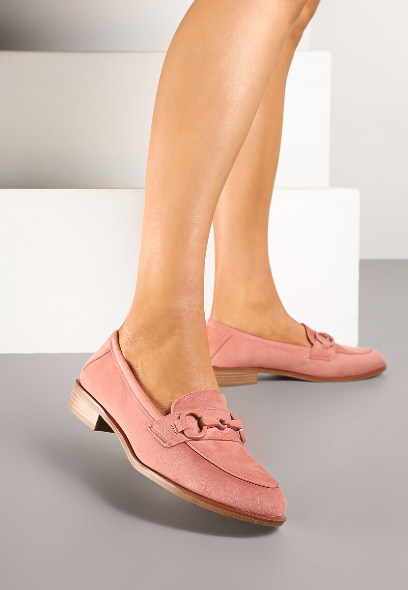 Różowe Mokasyny Vices z Wkładką ze Skóry Naturalnej Zdobione Łańcuszkiem Delariona