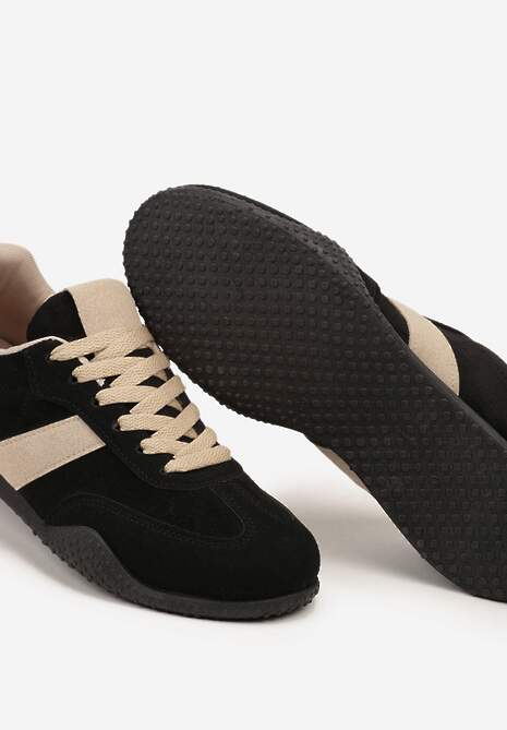 Czarno-Beżowe Sneakersy Ozdobione Tłoczeniem Halennesa