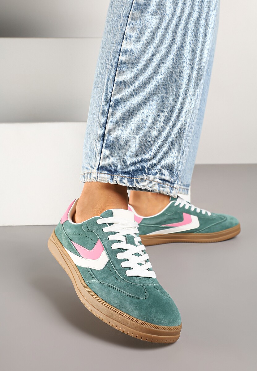 Beżowe Sneakersy Skórzane w Stylu Tenisówek z Geometrycznym Motywem Erisane