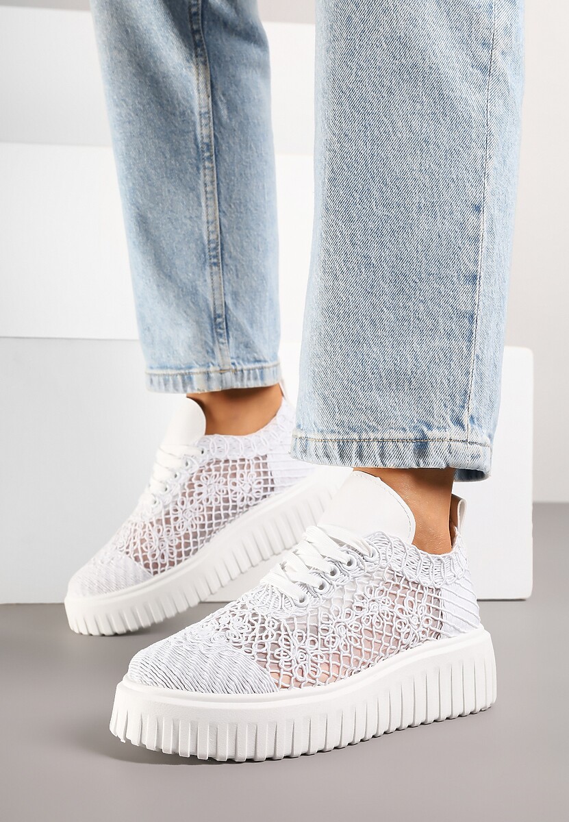 Białe Sneakersy Vices na Platformie z Ażurową Cholewką Lumerise