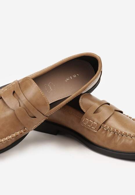 Ciemnobeżowe Mokasyny Vices z Marszczeniem i Wkładką ze Skóry Naturalnej Mestia