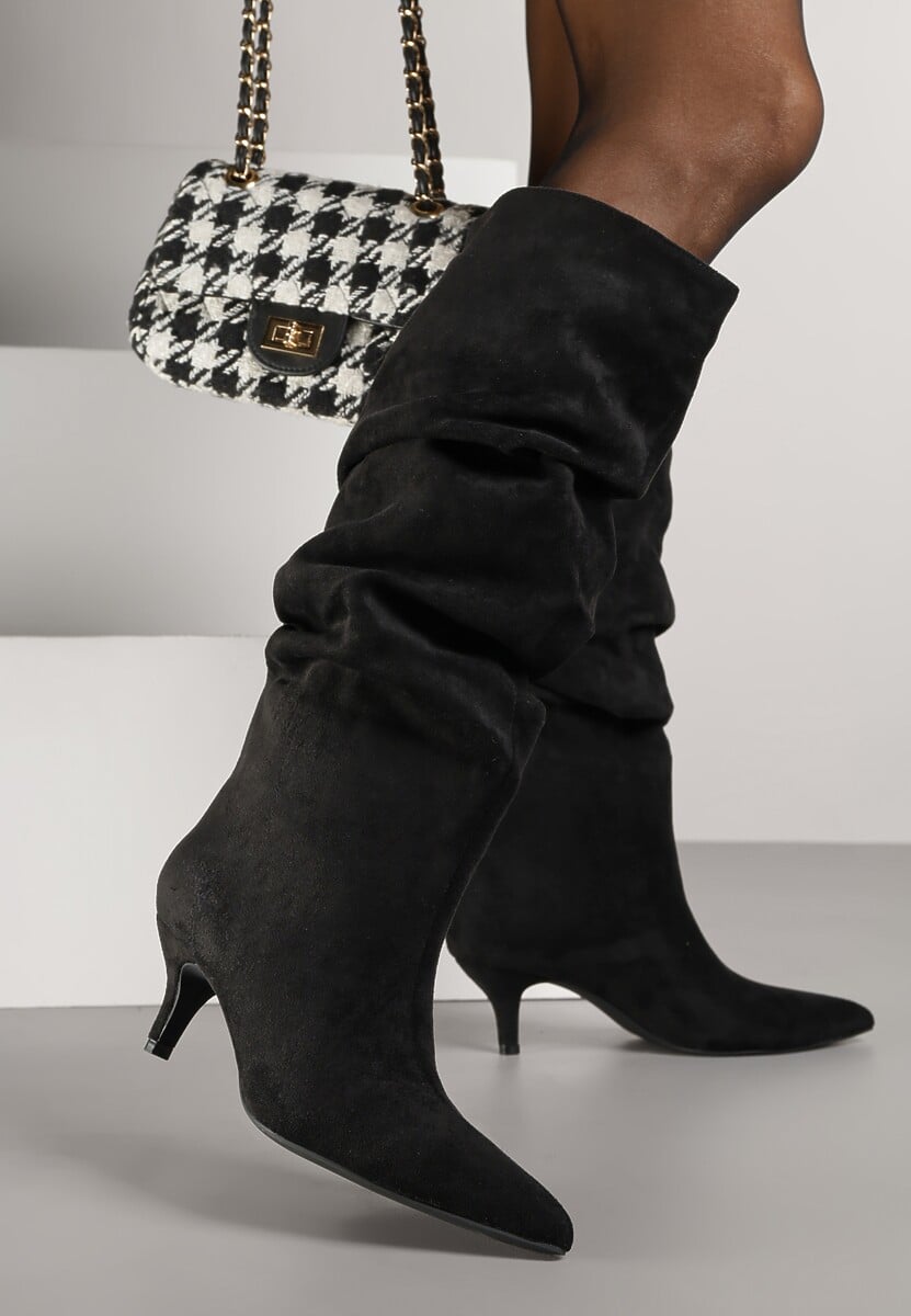 Czarne Kozaki na Kaczuszce z Marszczoną Cholewką Alavitte