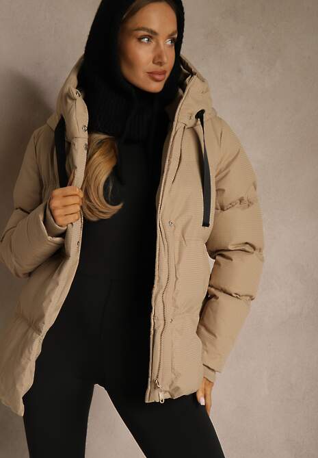 Ciemnobeżowa Kurtka Basic Pikowana z Nieodpinanym Kapturem Vertirya