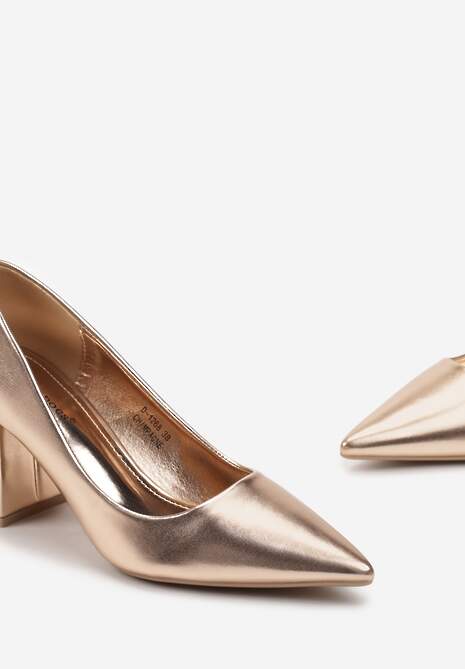 Szampańskie Czółenka z Ekoskóry na Geometrycznym Słupku Nerolia