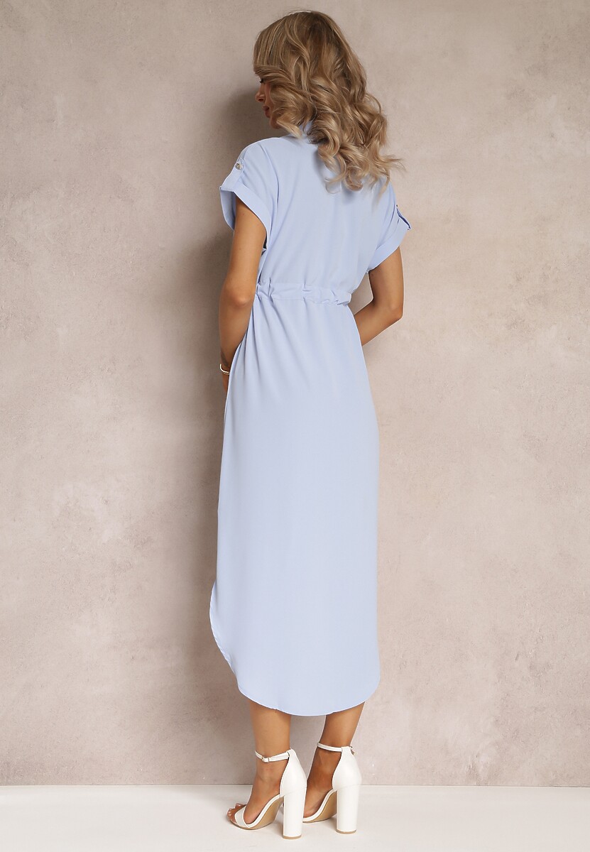 Niebieska Sukienka Koszulowa z Krótkim Rękawem Yasminine