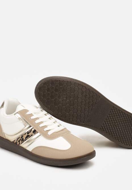 Ciemnobeżowe Casualowe Sneakersy z Geometrycznymi Wzorami i Kontrastowymi Przeszyciami Riandrea