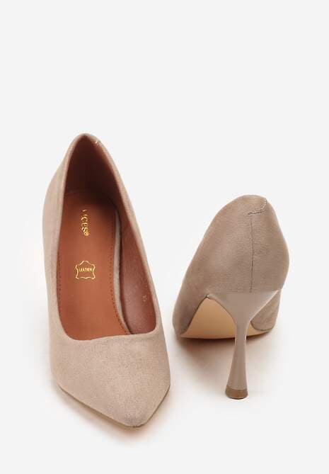 Ciemnobeżowe Szpilki Vices z Wkładką ze Skóry Naturalnej Gioriane