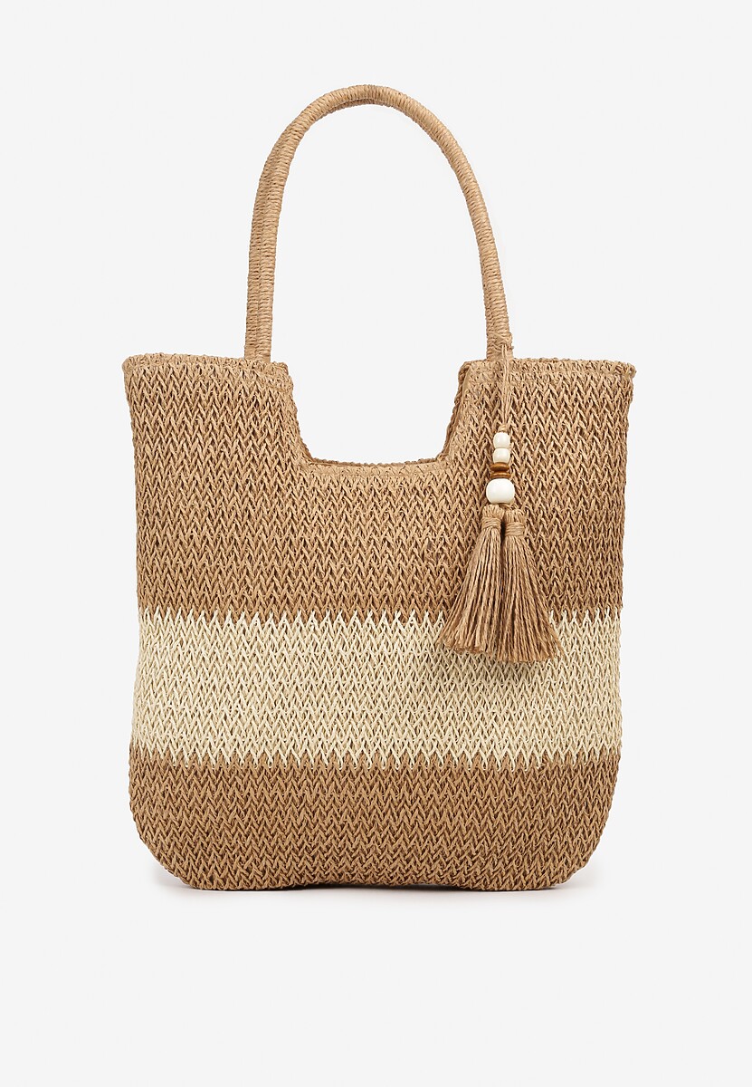 Beżowa Torebka z Plecionki na Rączkach z Chwostami Livonia