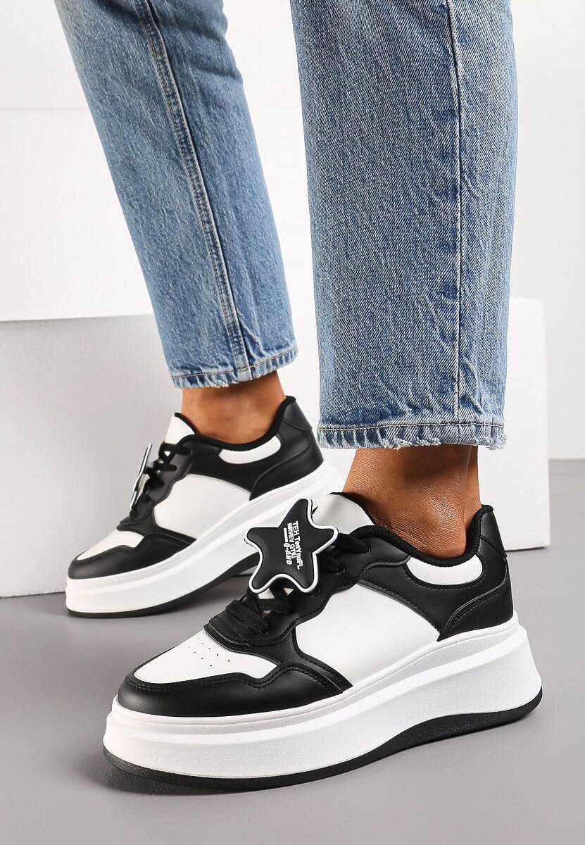 Czarne Sneakersy na Platformie z Odpinaną Gwiazdką Ekaria