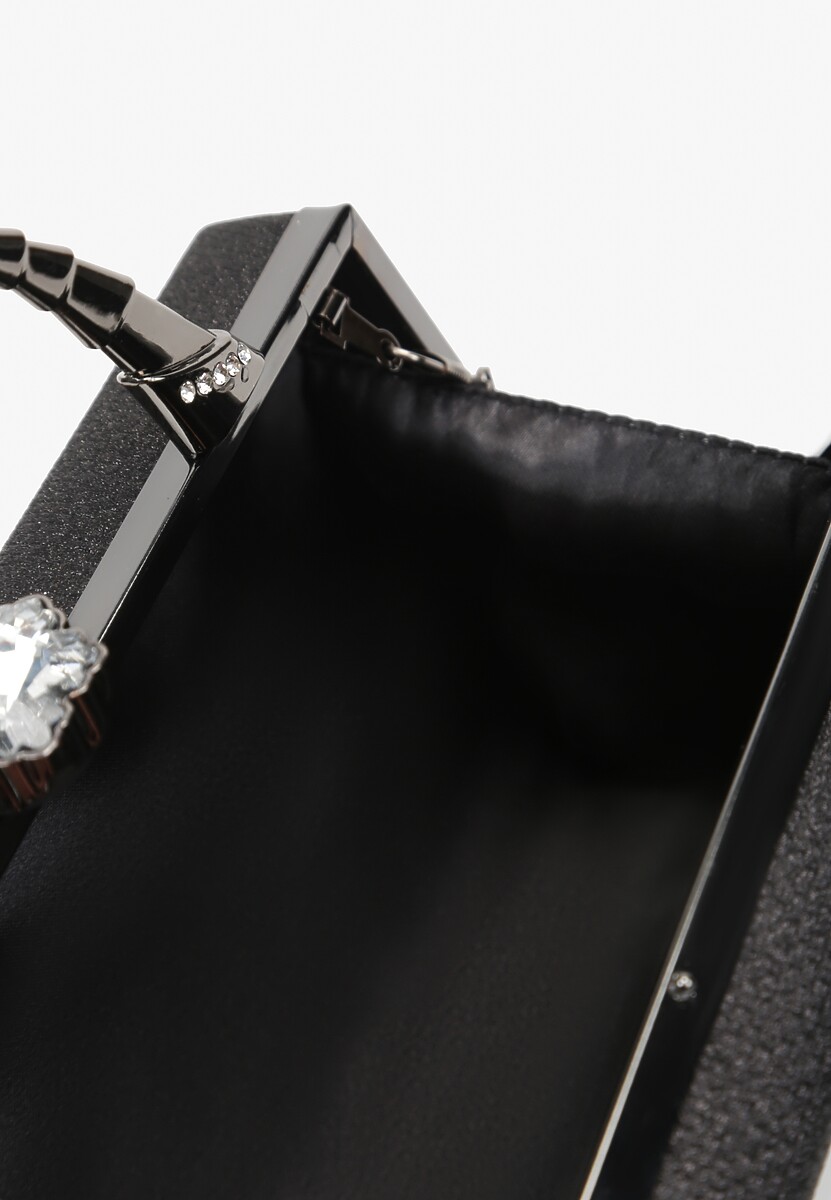 Czarna Połyskująca Torebka Kopertówka z Rączką Bronna