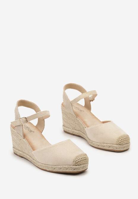 Beżowe Sandały w Stylu Espadryli z Plecionką i Zapięciem przy Kostce Virailia