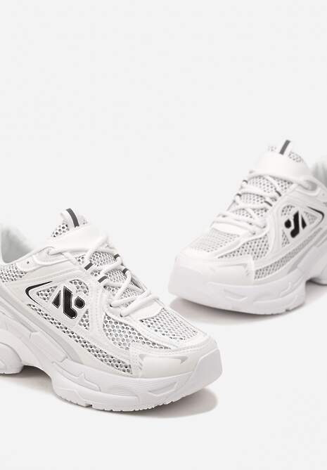 Białe Sneakersy na Grubej Podeszwie Ozdobione Siateczkowymi Wstawkami Korianna