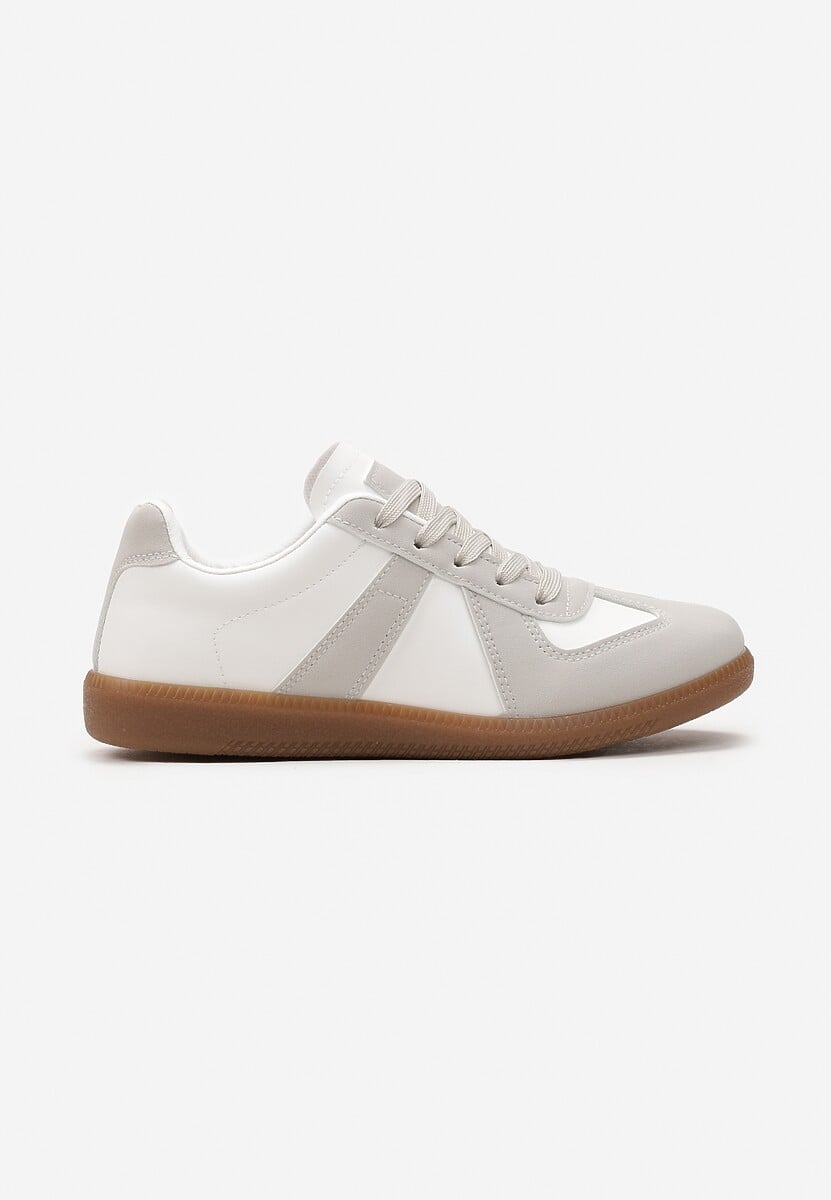 Szaro-Białe Sznurowane Sneakersy z Imitacji Skóry na Płaskiej Podeszwie Glezoma