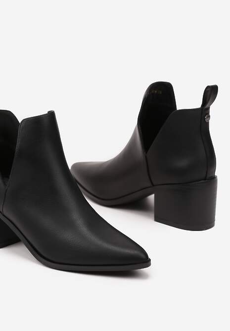 Czarne Botki na Słupku Vices Ozdobione Wycięciem Annavin