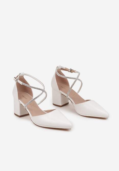 Białe Czółenka Vices z Wkładką ze Skóry Naturalnej Ozdobione Cyrkoniami Sintelittia