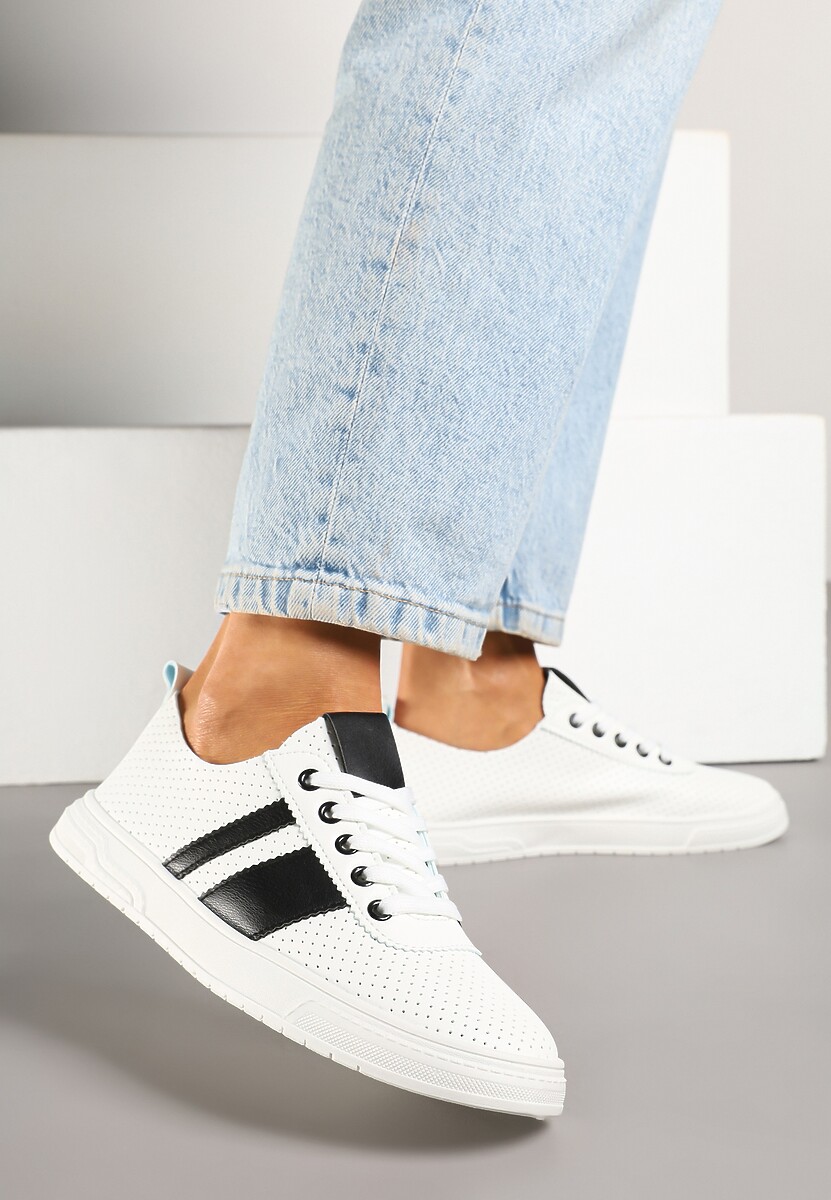 Czarno-Białe Tenisówki Ozdobione Paskami Meloti