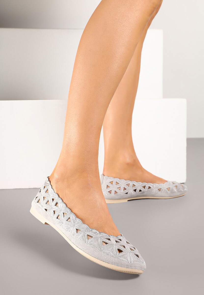 Szare Balerinki Vices z Ażurowymi Wycięciami Naneria