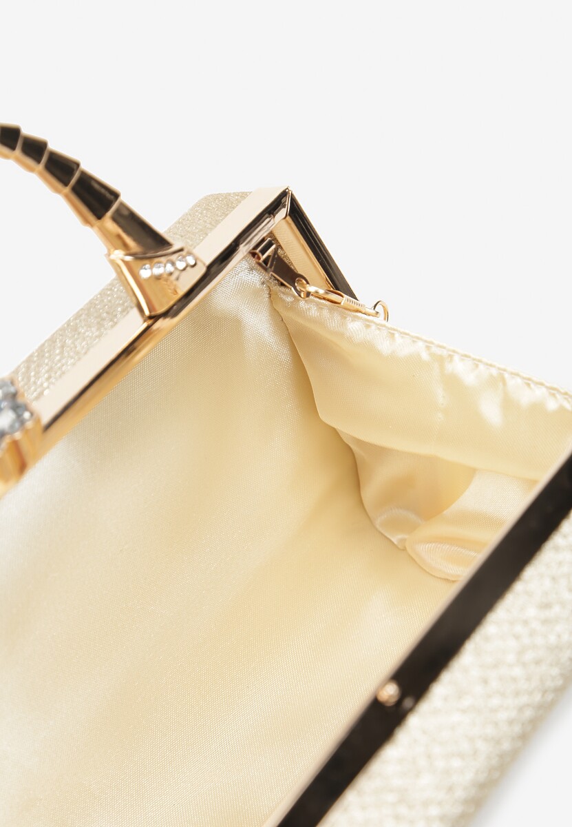 Złota Połyskująca Torebka Kopertówka z Rączką Bronna