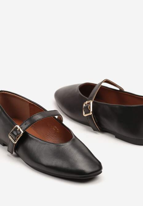 Czarne Balerinki w Stylu Mary Jane z Klamerką Leniffia