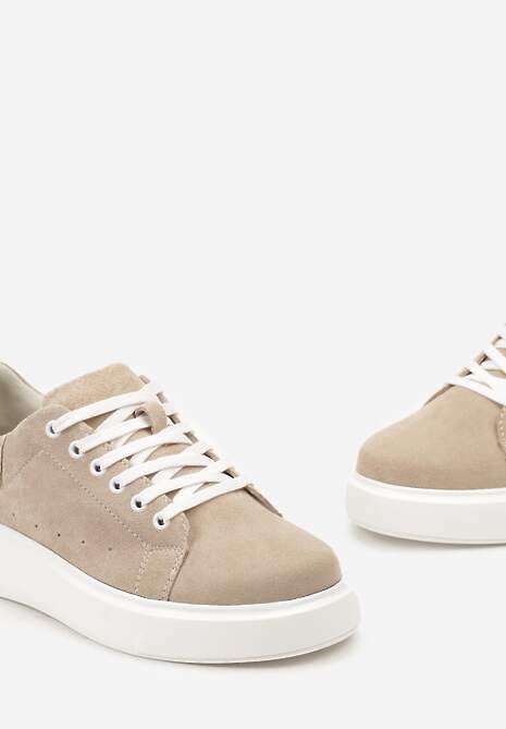 Beżowe Sneakersy z Ozdobnym Zapiętkiem Emicca