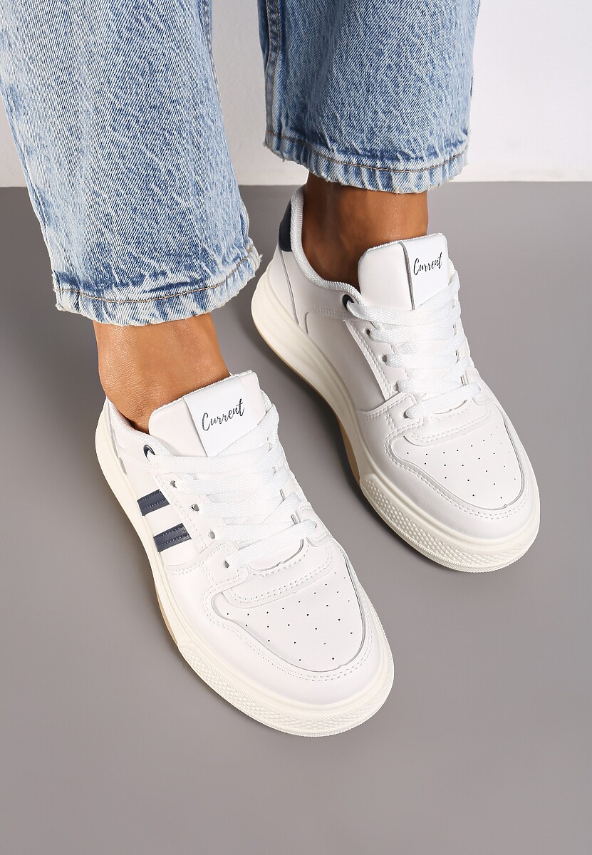 Biało-Niebieskie Płaskie Sneakersy Wykończone Paskami Walleria