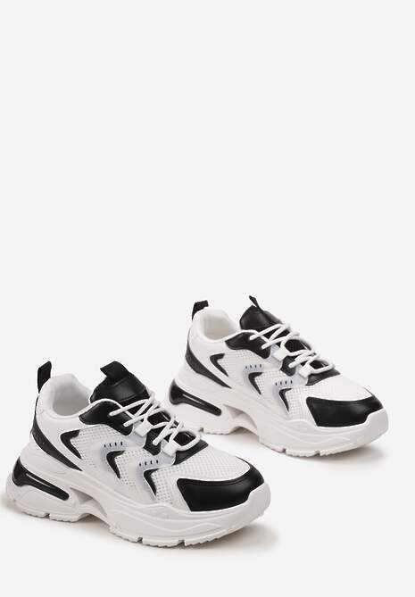 Biało-Czarne Sneakersy na Grubej Podeszwie z Metalicznymi Wstawkami Seta